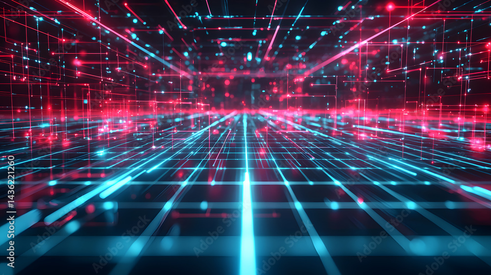 Poster Dynamic abstract data flow representation through glowing lines futuristic digital environment visual art tech concept