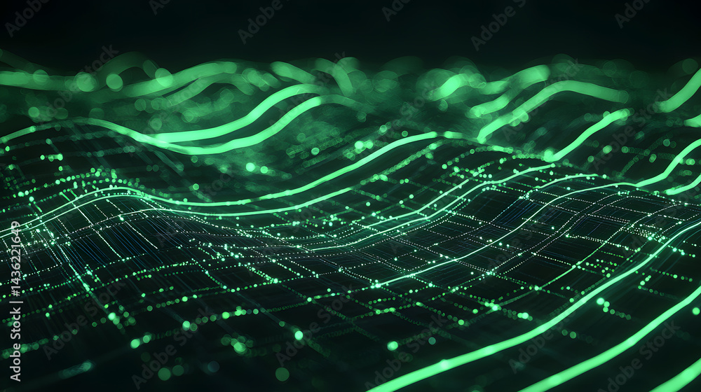 Poster dynamic data flow visualization with glowing lines digital realm abstract art futuristic environment