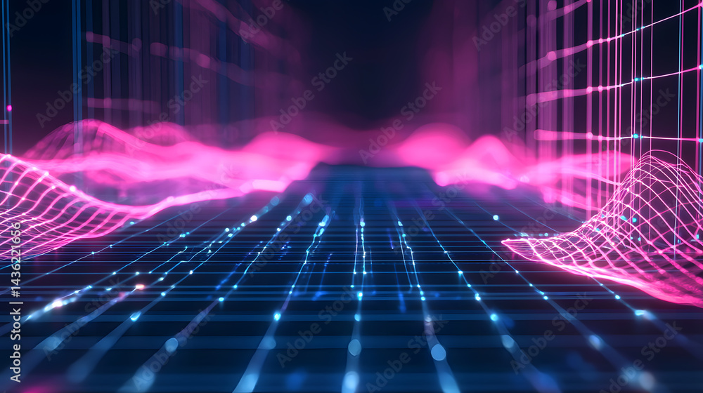 Poster Dynamic data flow visualization digital environment abstract 3d rendering futuristic aesthetic conceptual viewpoint on technology