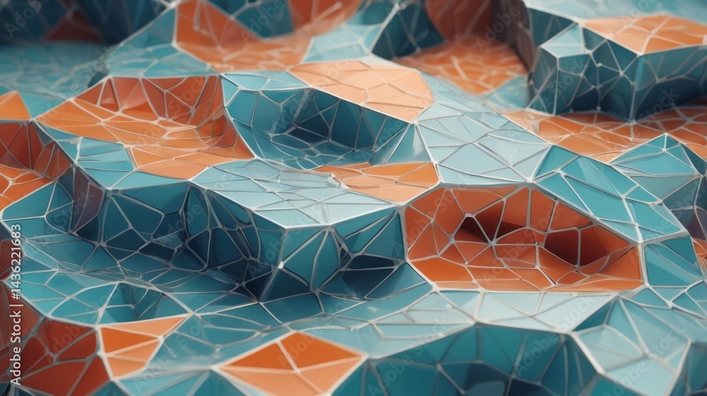 Poster a vibrant and colorful abstract voronoi diagram pattern, generate ai