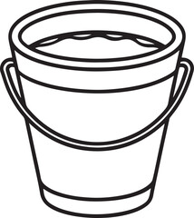 bucket filled with water line art, black outline, vector and illustration, coloring book page line art drawing