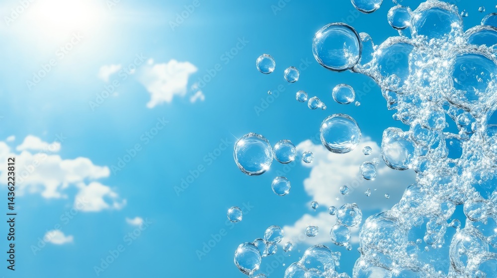 Poster mesmerizing macro photography, a stunning display of translucent bubbles in shimmering light