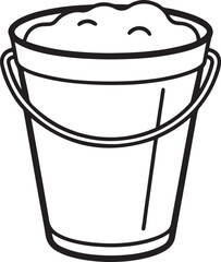 bucket filled with water line art, black outline, vector and illustration, coloring book page line art drawing
