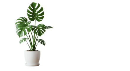 Monstera in white pot dark backdrop striking contrast of green and white