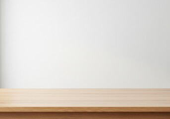 木目美しい明るい木製のテーブルと白壁背景