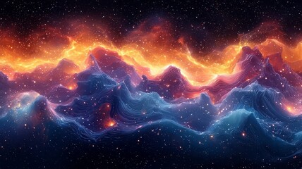 Fototapeta premium Vibrant cosmic landscape with swirling nebulae and glowing stars, evoking a sense of wonder and exploration in the universe.
