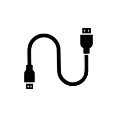 Black Filled Icon of a Coiled Charging Cable