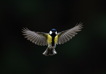 黒背景 羽ばたく 小鳥 鮮やか 黄色のアクセント