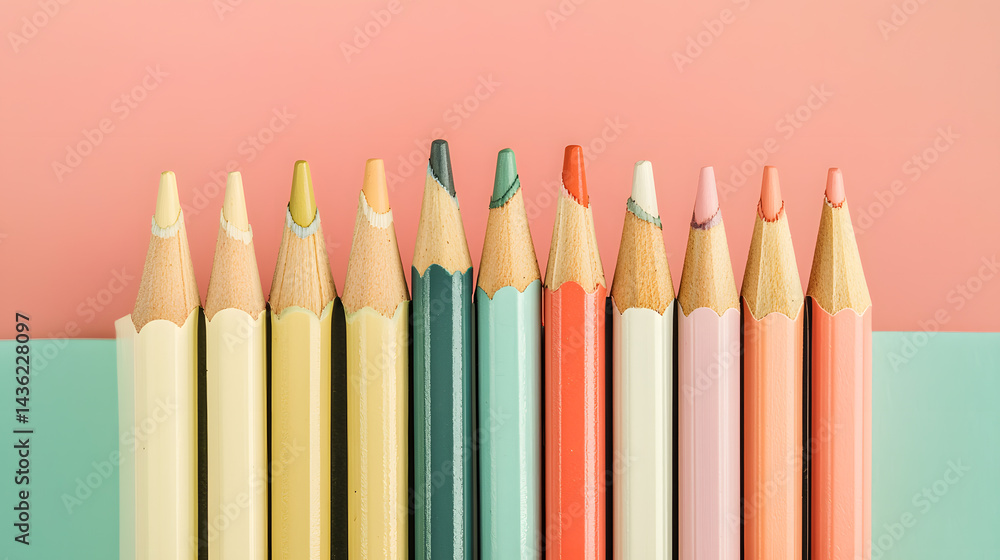 Poster creative workspace inspiration aligned pencils on open notebooks minimalist setting learning environ