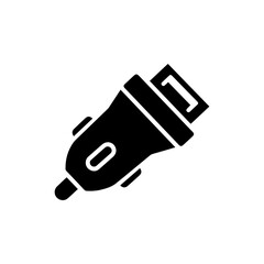 Simple Black Icon of a Car Charger with USB Port