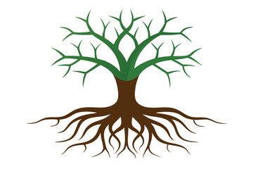 Lonely Tree Roots on White Background