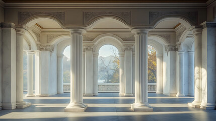 Fototapeta premium The four pillars are white and are part of a building