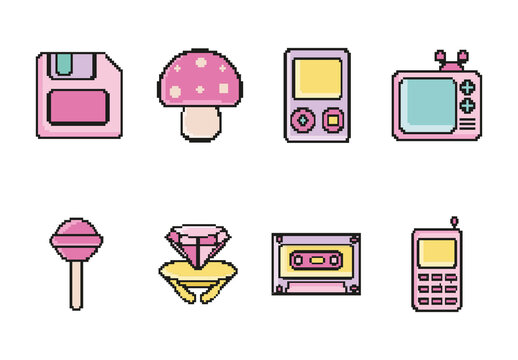 Pastel Retro Technology Nostalgic Vintage Icons Set