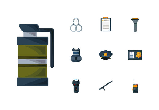 Green And Grey Prision Guards Equipment Design Set