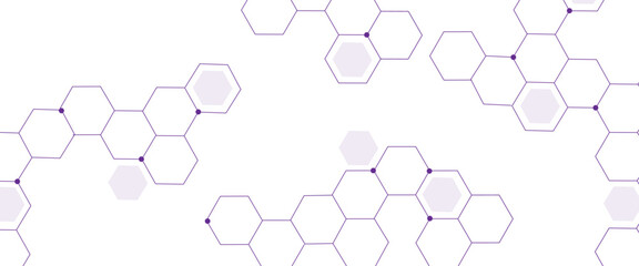 Vector geometric abstract background with parpel hexagons. Structure molecule and communication. 