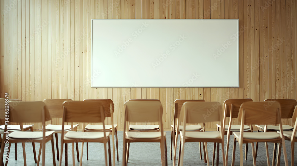 Poster classroom learning setup educational space photography soft focus environment perspective on rows of