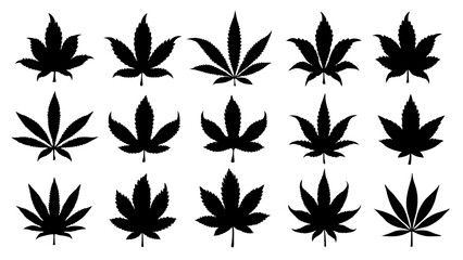 set of cannabis silhouette vector