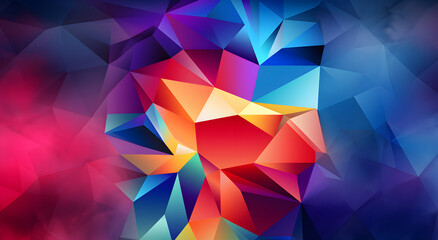 Obraz premium Low poly triangular background in bright rainbow colors. Colorful polygonal banner template. Multicolor backdrop in origami style. Vector eps8 illustration with irregular triangles. 