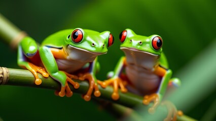 Naklejka premium Two Red-Eyed Tree Frogs On Branch