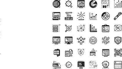 Vector Data Analysis Icons, Business Intelligence Symbol Collection.