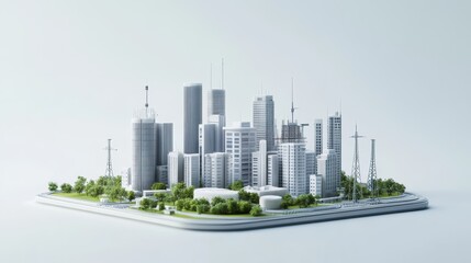 Fototapeta premium Detailed Miniature Cityscape Model - Architectural Scale Replica of Urban Development and Modern City Planning.