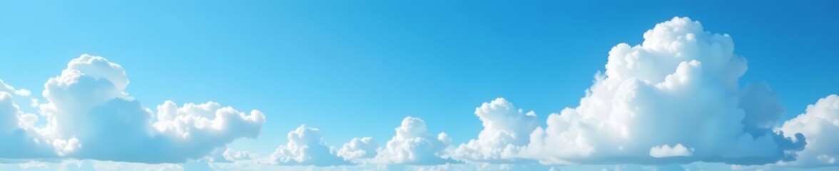 Fototapeta premium Fluffy cumulus clouds against a deep azure sky, day, cloudscape