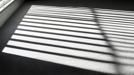 Obraz premium Shadows of office blinds on neutral carpet indoor workspace photography modern environment close-up light and space