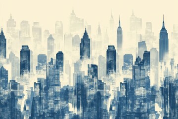 Abstract modern city skyline seamless vector pattern