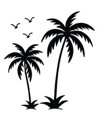 vector palm trees silhouettes on birds