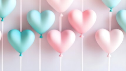 Seamless Pattern of Heart-Shaped Balloons in Soft Colors