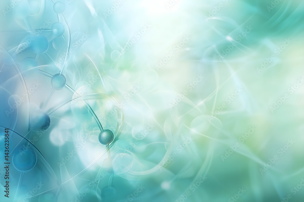 Poster creative concept of quantum physics or nanotechnology with abstract atom particles and energy waves 