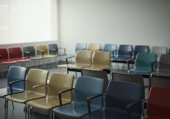 Obraz premium 静かな待合室 色とりどり椅子並ぶ