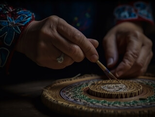 Close-Up of Artisan Hands Crafting Traditional Items – Weaving, Pottery, Embroidery, Painting – Natural Textures, Lighting, Focus on Heritage and Craftsmanship