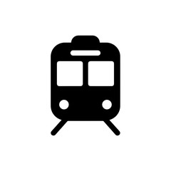 Black Icon of a Train with a Front View Featuring Windows and a Bold Outline