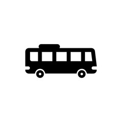 Black Icon Representing a Bus with Clean Lines and a Compact Structure in Side View