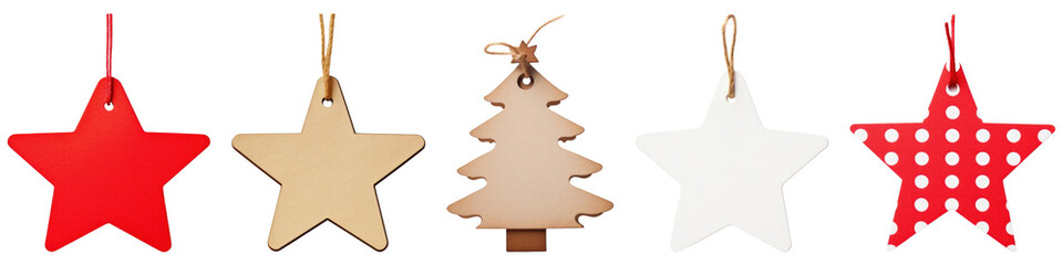 PNG Festive wooden star decorations, element set on transparent background