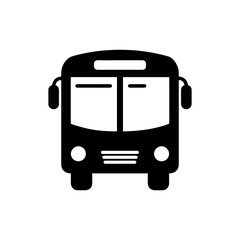 Black Bus Icon with Horizontal Windows and Sharp Front View