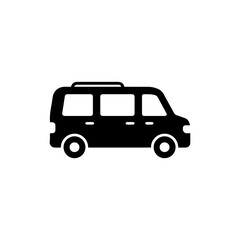 Solid Black Minivan Icon with Clean Lines and Clear Side Window Design