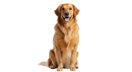 Radiant Golden Retriever sits tongue out a portrait of happy companionship