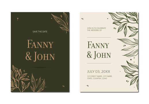 Green And Beige Elegant Wedding Celebration Invitations