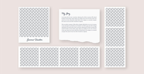 Digital Scrapbook, Blank Photo Collage, Instagram story, post templates with polaroid frames,  and doodles to give a fun