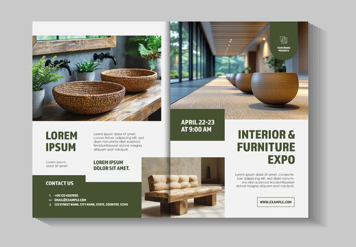 Grey And Green Interior Furniture Expo Brochure Layout