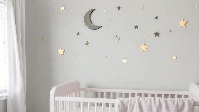 nursery decor with star and moon wall decals above a crib