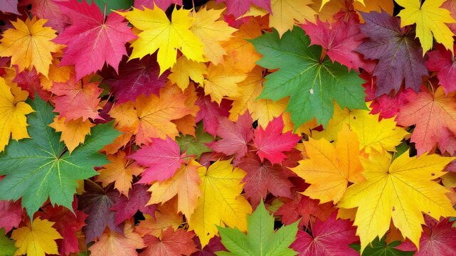 vibrant autumn canopy: a mosaic of colorful maple leaves in warm reds, yellows, oranges, and greens