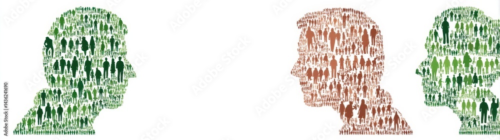Poster abstract representation of unity and diversity through human silhouettes in various colors