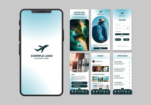 White And Blue Minimalist Travel Mobile App Interface Layout