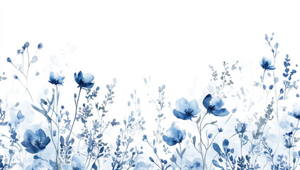 Fototapeta premium Blue and white watercolor wildflower flower wallpaper on white background