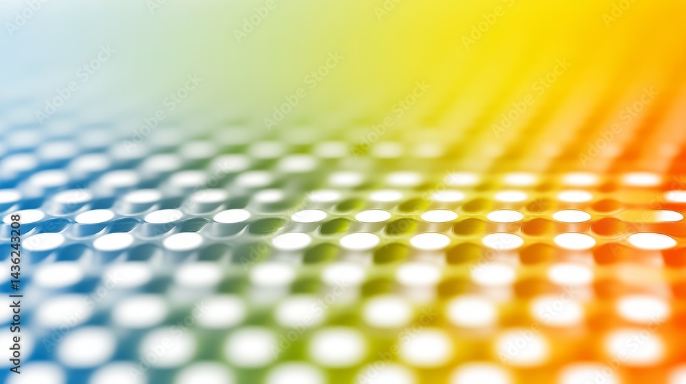 Poster chromatic grid: a vibrant, visually stimulating image of a repeating grid of circles, bathed in a sp