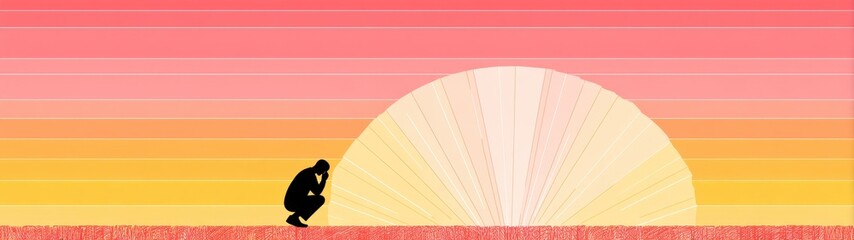 Contemplative Figure in Pastel Sunrise Reflecting Empathy and Self-Reflection in a Dreamy Landscape