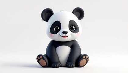 Naklejka premium Adorable Panda Cub: A charming 3D rendering of a panda cub, sitting peacefully and smiling, exuding cuteness and joy.